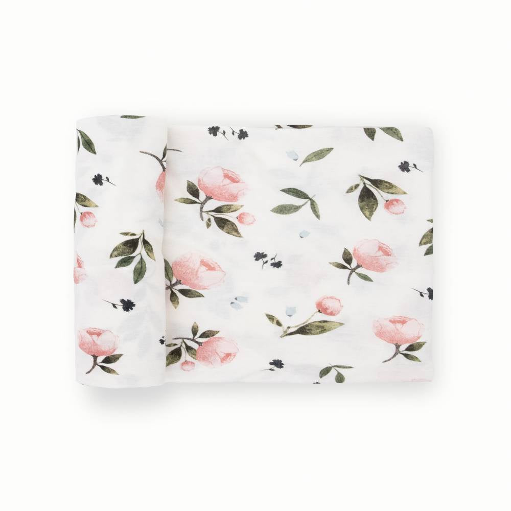 Stretch Knit Single Swaddle - Watercolour Rose | Little Unicorn