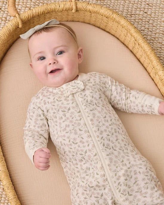 Zip Long Sleeve Sleeper Footie Floret - Ivory | Quincy Mae