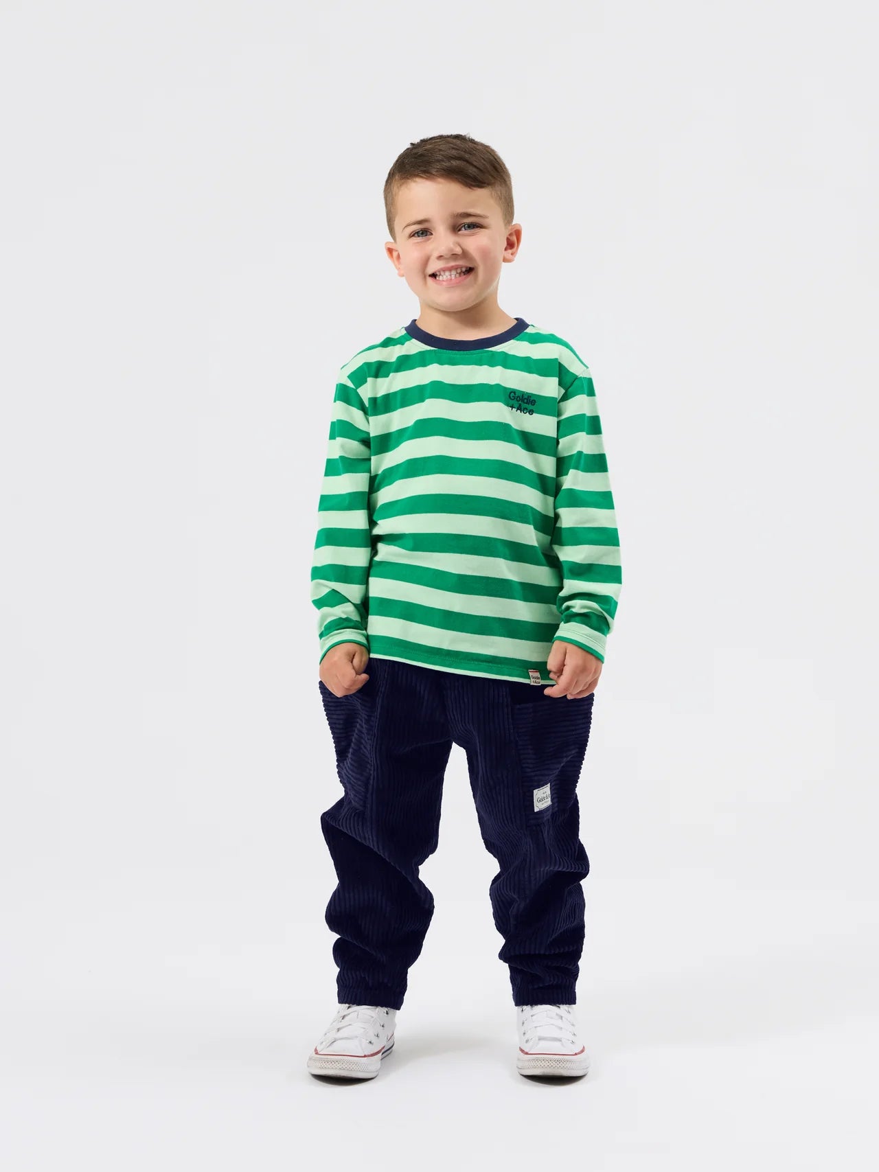 ESSENTIAL STRIPE LONG SLEEVE TOP GREEN | Goldie + Ace