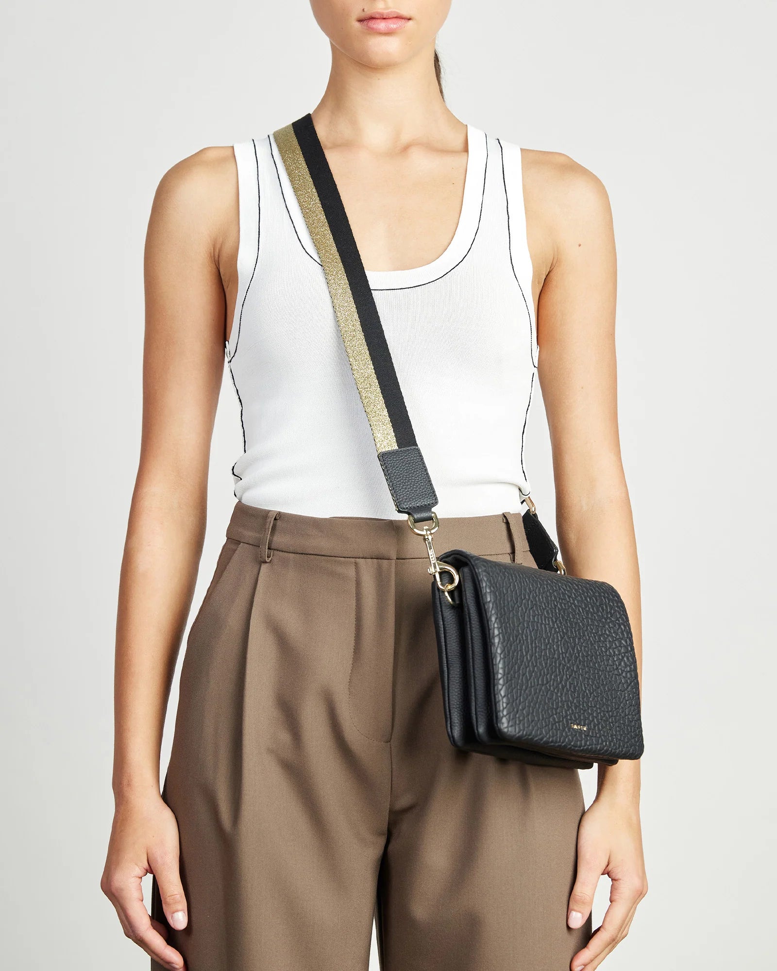 Feature Strap Webbing || Gold + Black Stripe | Saben