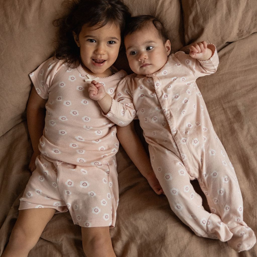 SHORTIE PYJAMA SET - Flora Stamp Rose Dust Print | Nature Baby