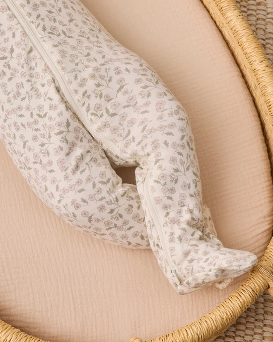Zip Long Sleeve Sleeper Footie Floret - Ivory | Quincy Mae