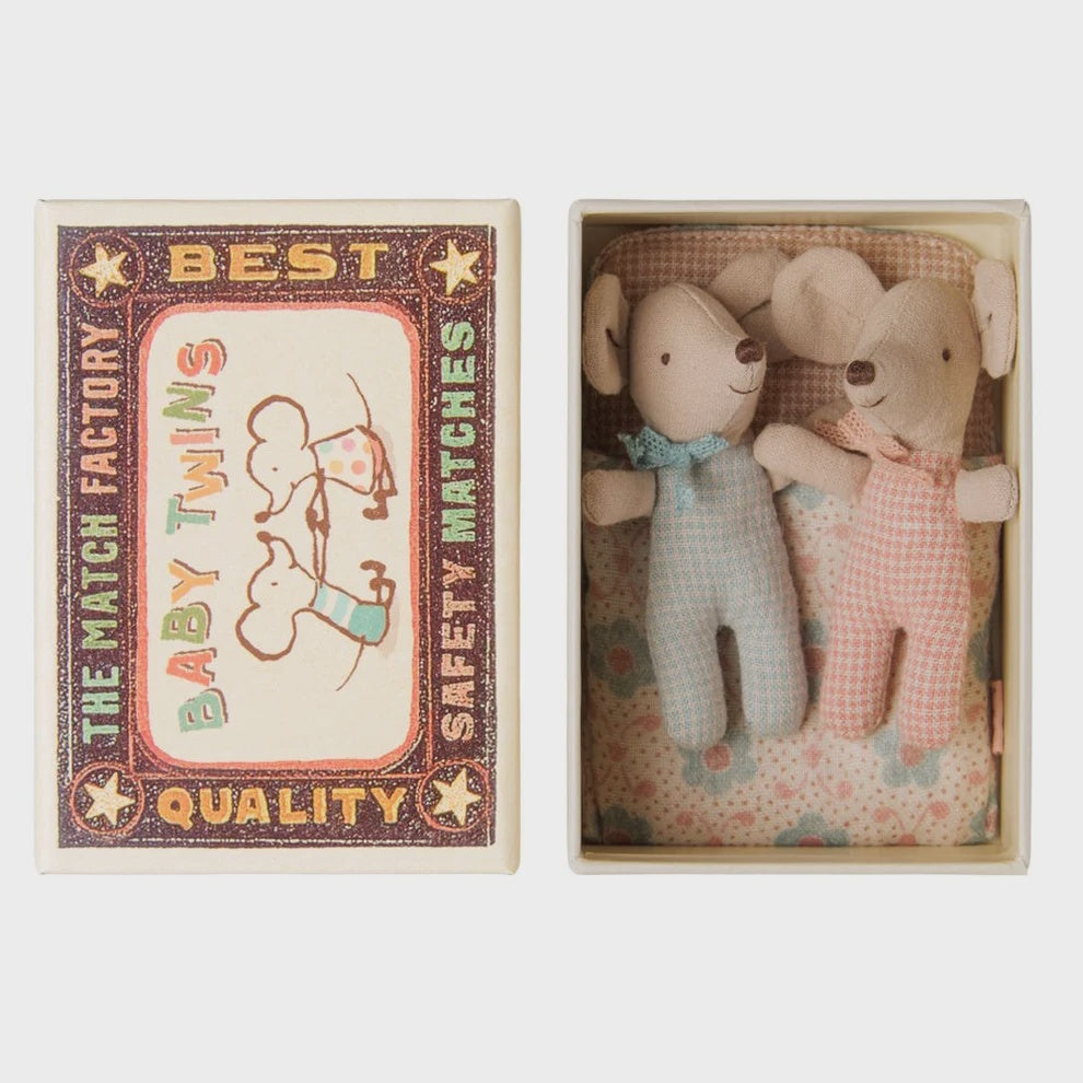 Twins Baby Mice in Matchbox Checker | Maileg