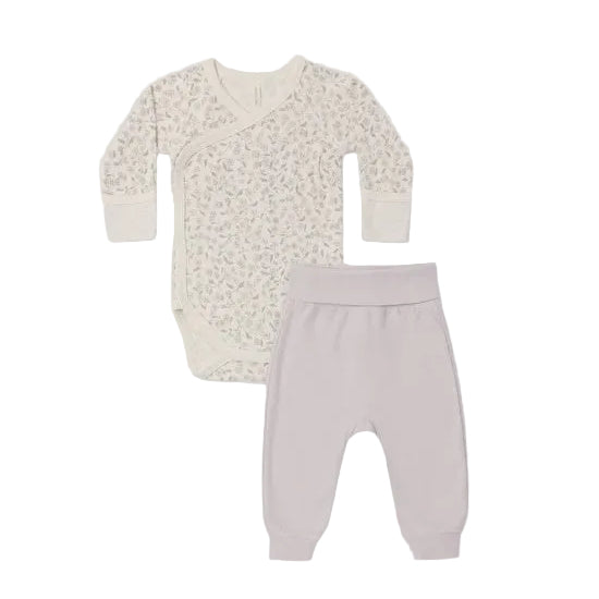 Side Snap Bodysuit + Pant Set Floret - Lilac | Quincy Mae
