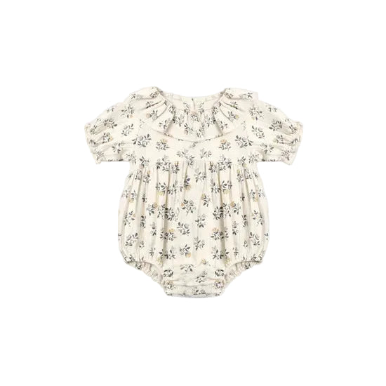 Collared Romper French Floral - Natural | Quincy Mae