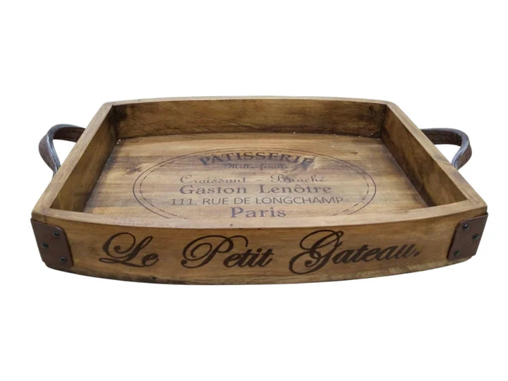 Curved Serving Tray With Leather Handle | Blue Goose Imports