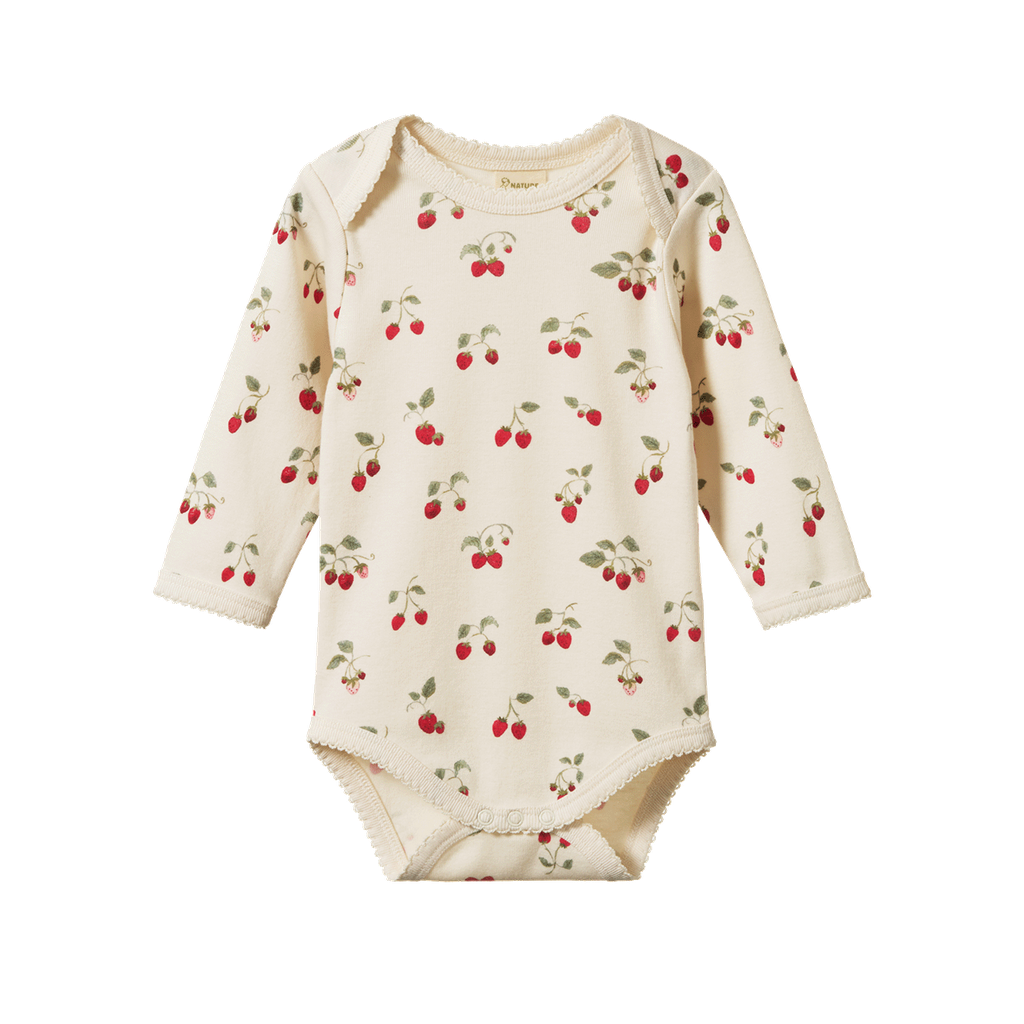LONG SLEEVE BODYSUIT. Strawberry  Blush Print | Nature Baby