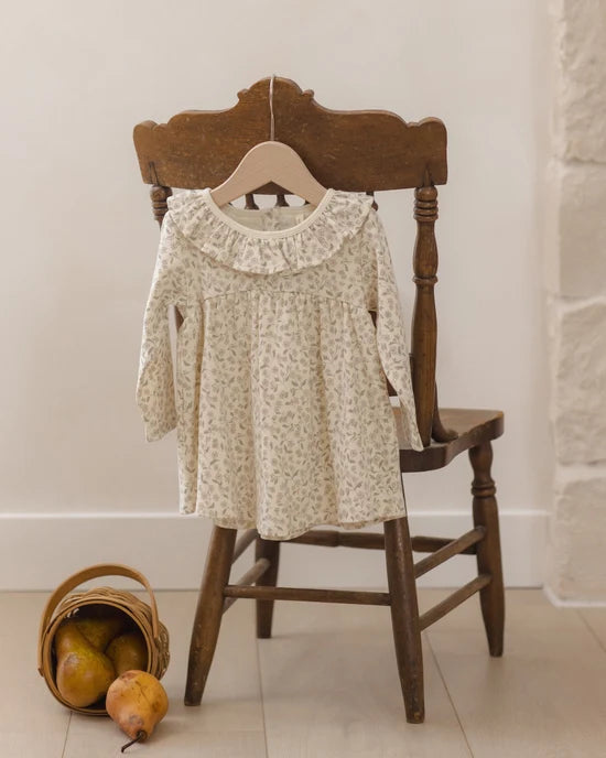 Ruffle Collar Jersey Dress Floret - Ivory | Quincy Mae