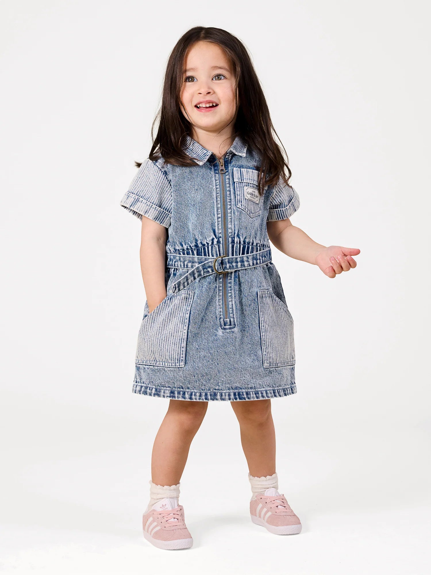 Piper Pinstripe Denim Belted Dress | Goldie + Ace