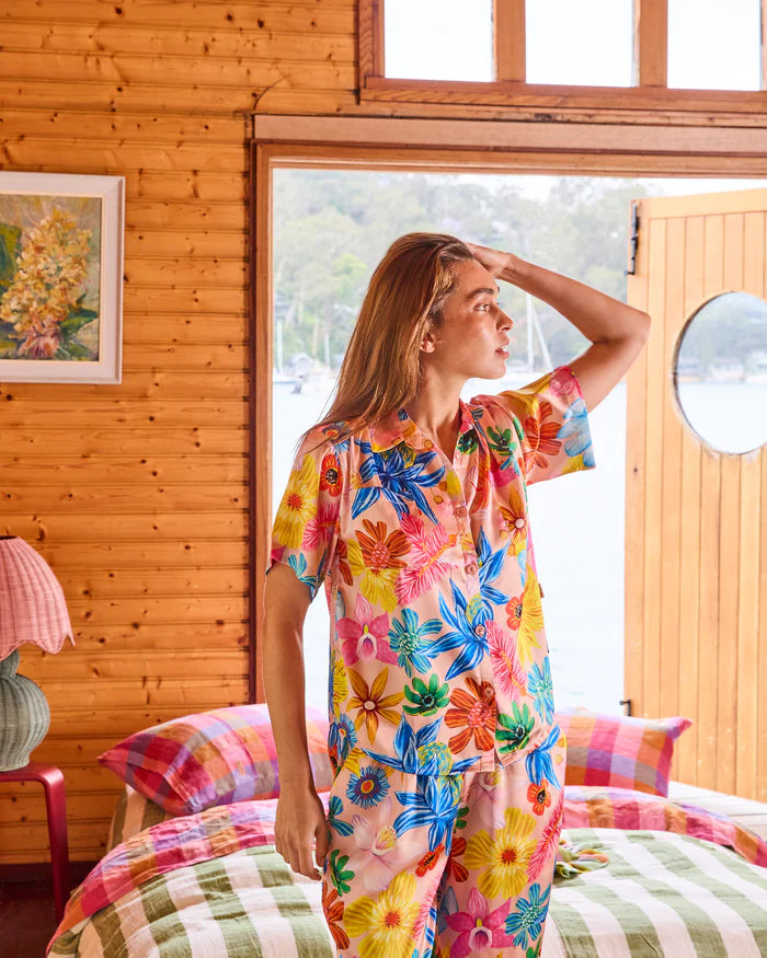 Wild Flowers In Bloom Adult Eco Satin Short Sleeve Shirt & Pant Pyjama Set | Kip & Co