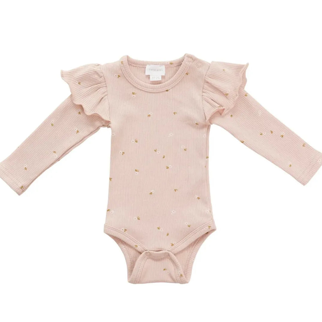 Organic Cotton Long Sleeve Frill Bodysuit - Annie Ditzy Floral | Jamie Kay