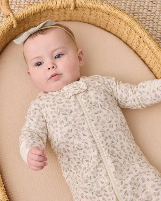 Zip Long Sleeve Sleeper Footie Floret - Ivory | Quincy Mae