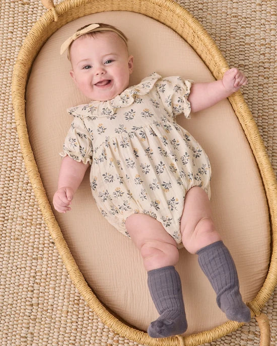 Collared Romper French Floral - Natural | Quincy Mae