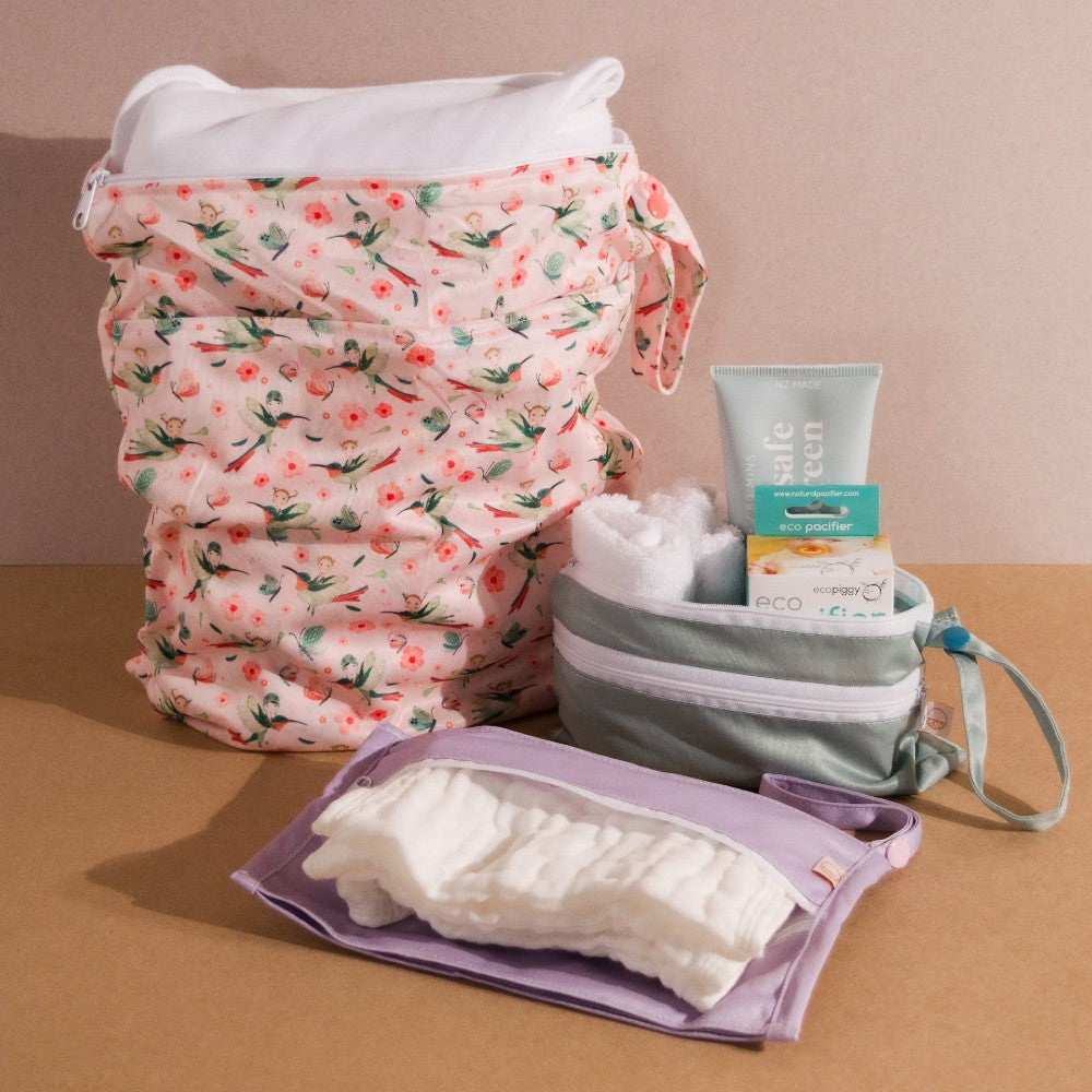 Double Pocket Wet Bag - Pink Hummingbird | Nestling