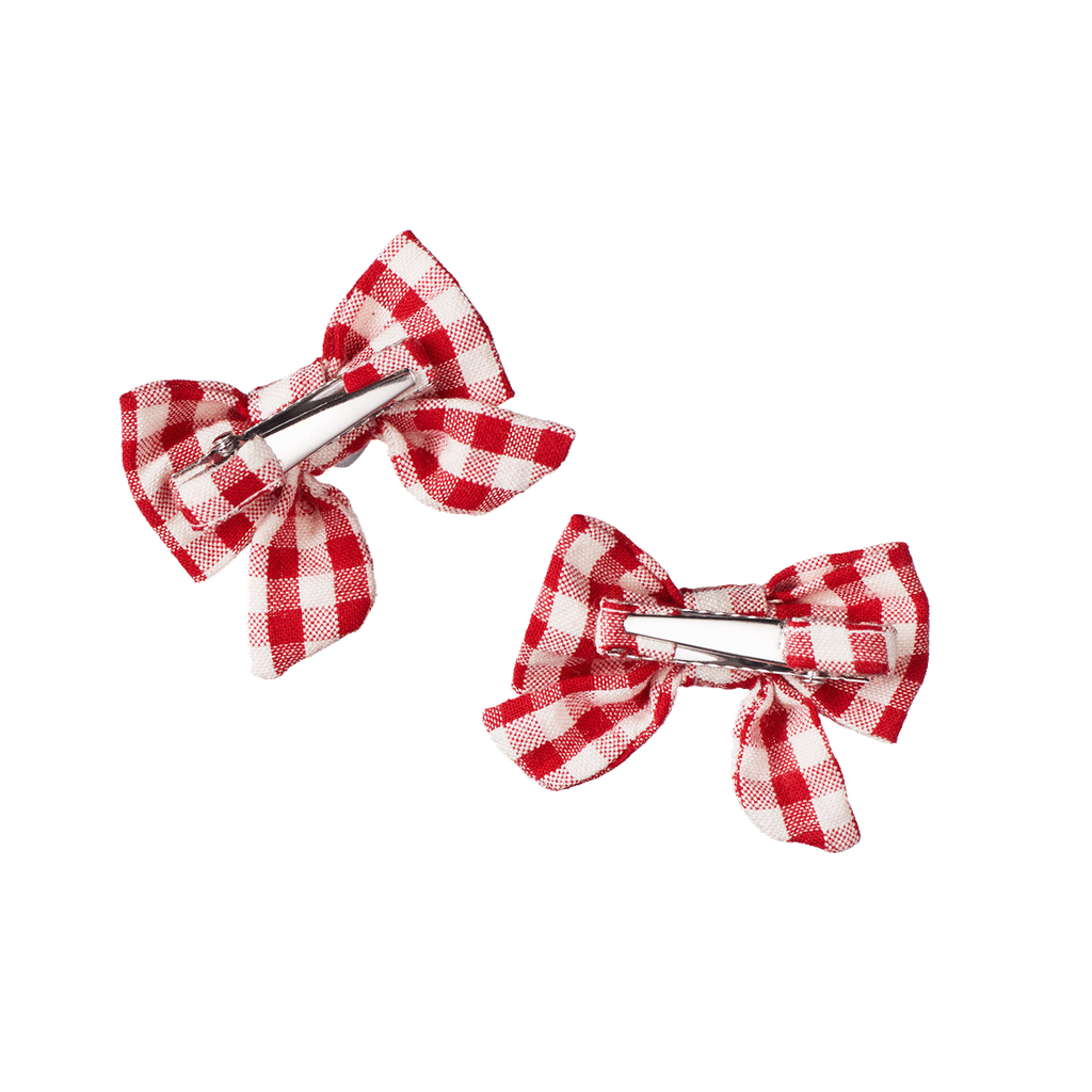 BOW HAIR CLIPS 2 PACK. Red Check - Small | Nature Baby