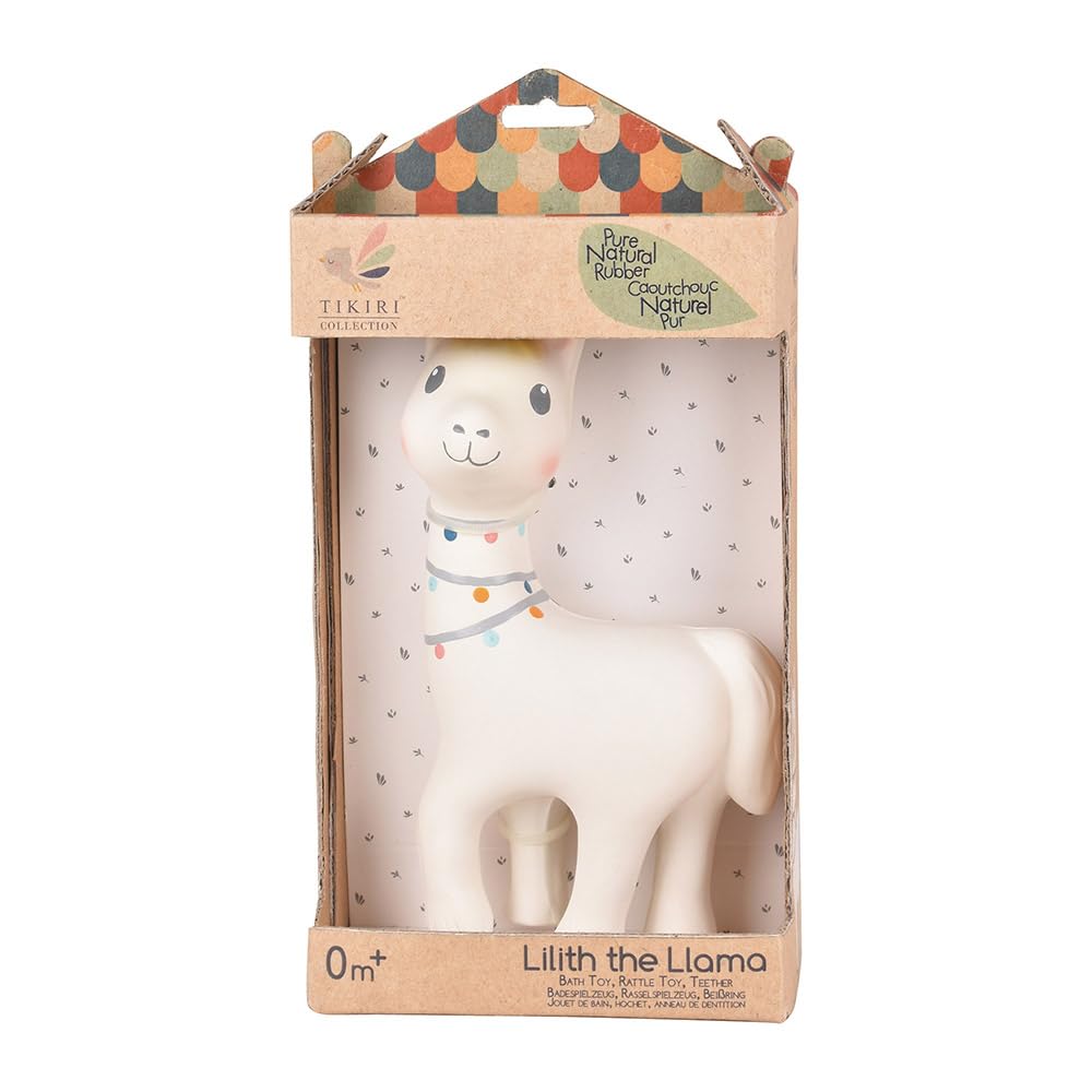 LILITH THE LLAMA - NATURAL RUBBER RATTLE TOY IN GIFT BOX - 18CM | Tikiri