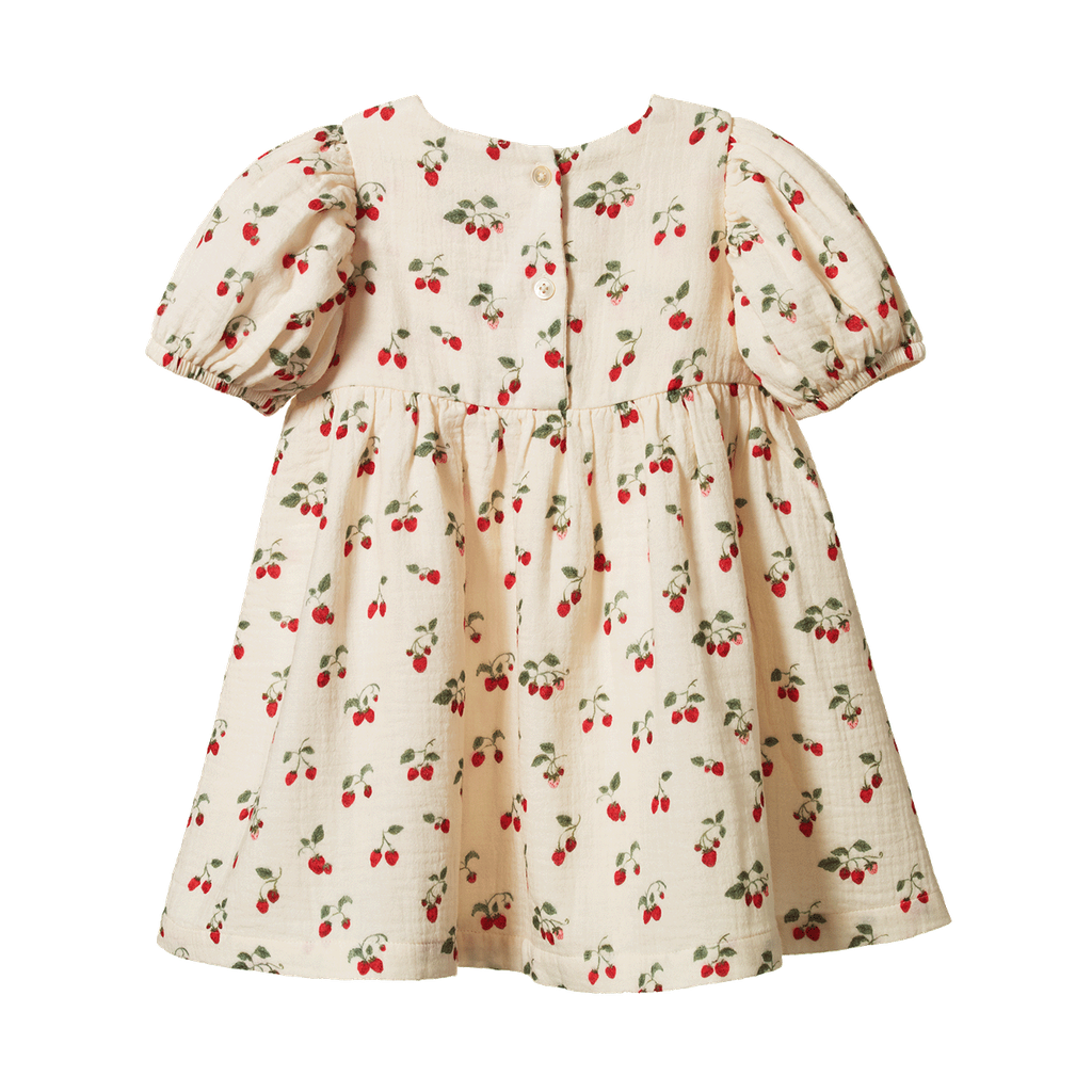 ALBERTINE DRESS MUSLIN. Strawberry Blush Print | Nature Baby