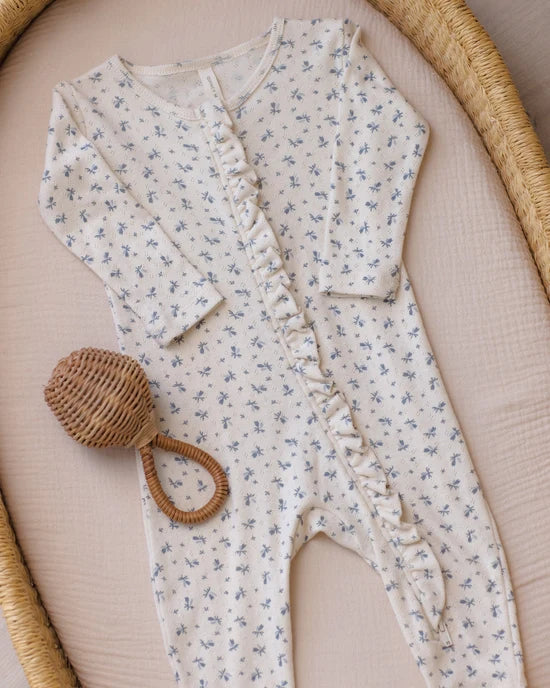 Ruffle Jumpsuit Blue Ditsy - Natural | Quincy Mae