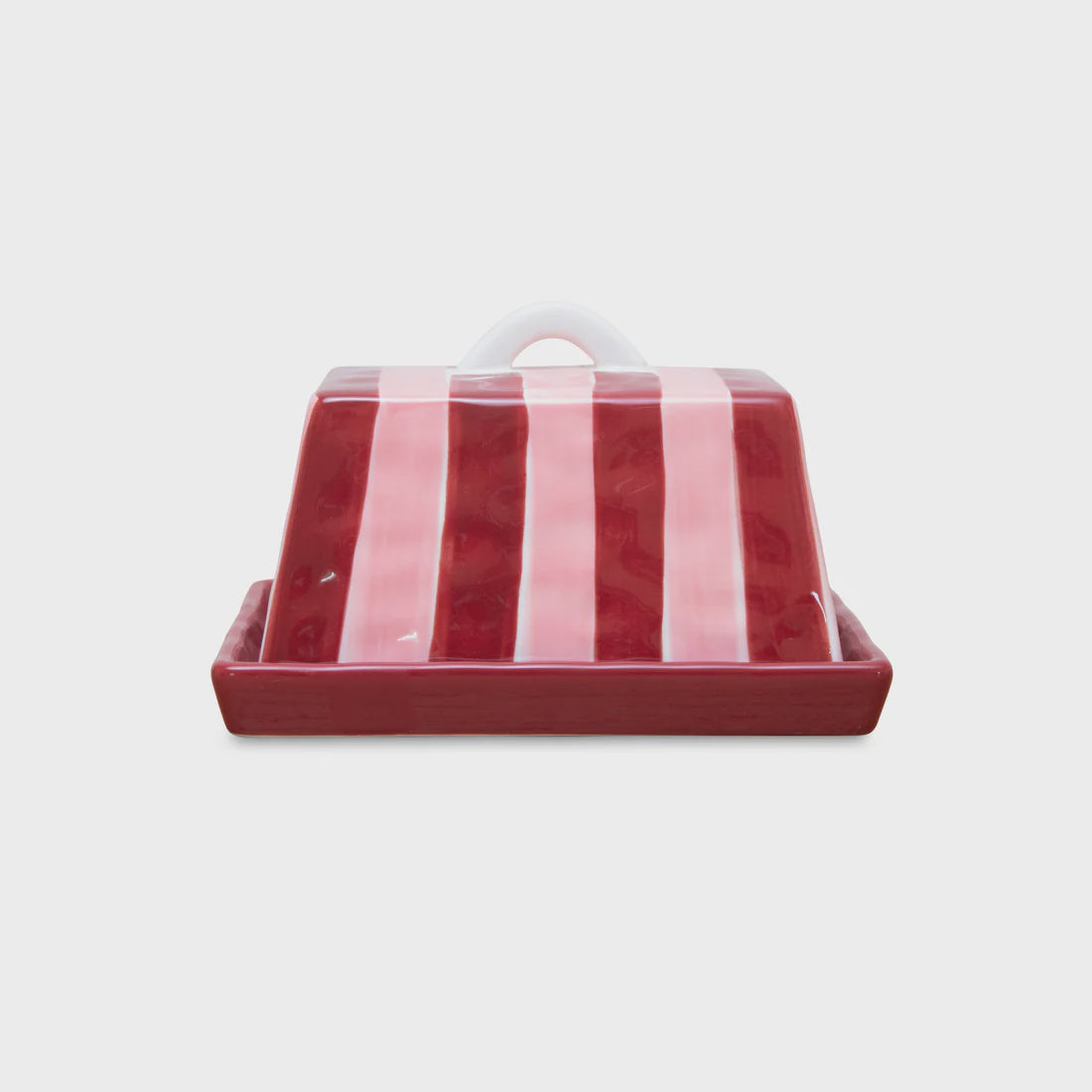 Ceramic Butter Dish - Large - Pink & Burgundy Stripe | Noss & Co