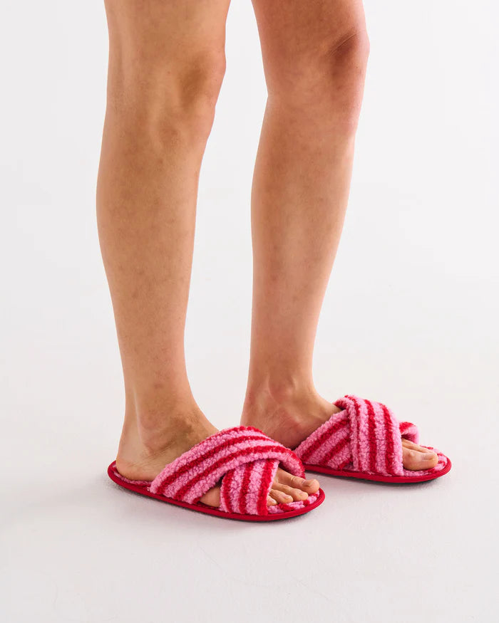 Candy Stripe Sherpa Adult Slippers | Kip & Co