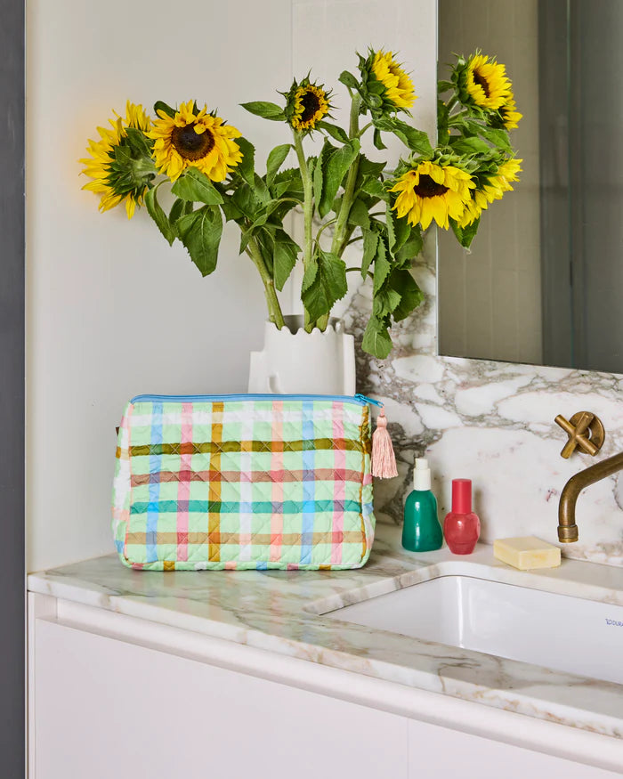 Candy Check Mint Quilted Cotton Toiletry Purse | Kip & Co