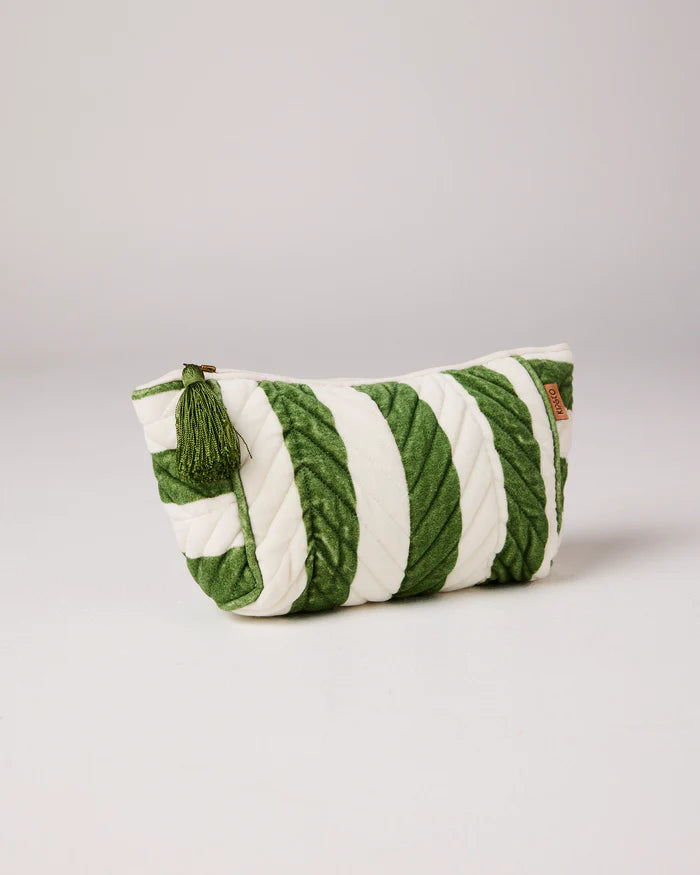 Moss Stripe Velvet Toiletry Bag | Kip & Co