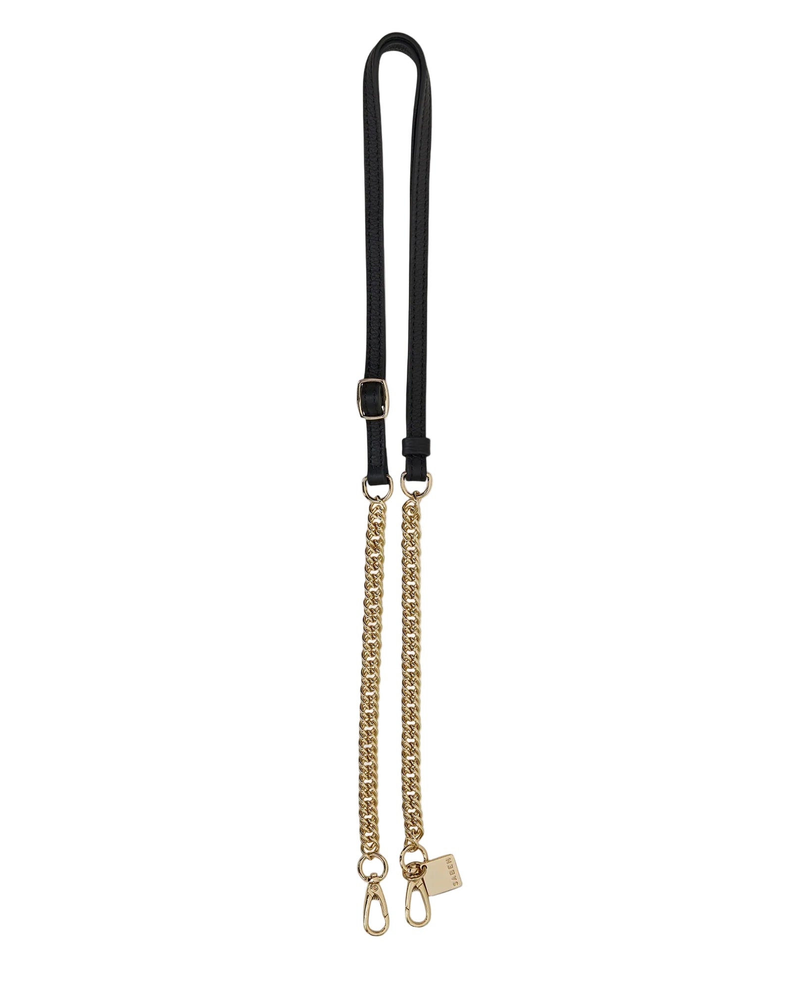 Feature Strap Chain Gold Curb + Black Leather | Saben