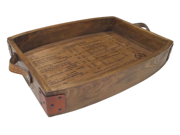 Curved Serving Tray With Leather Handle | Blue Goose Imports