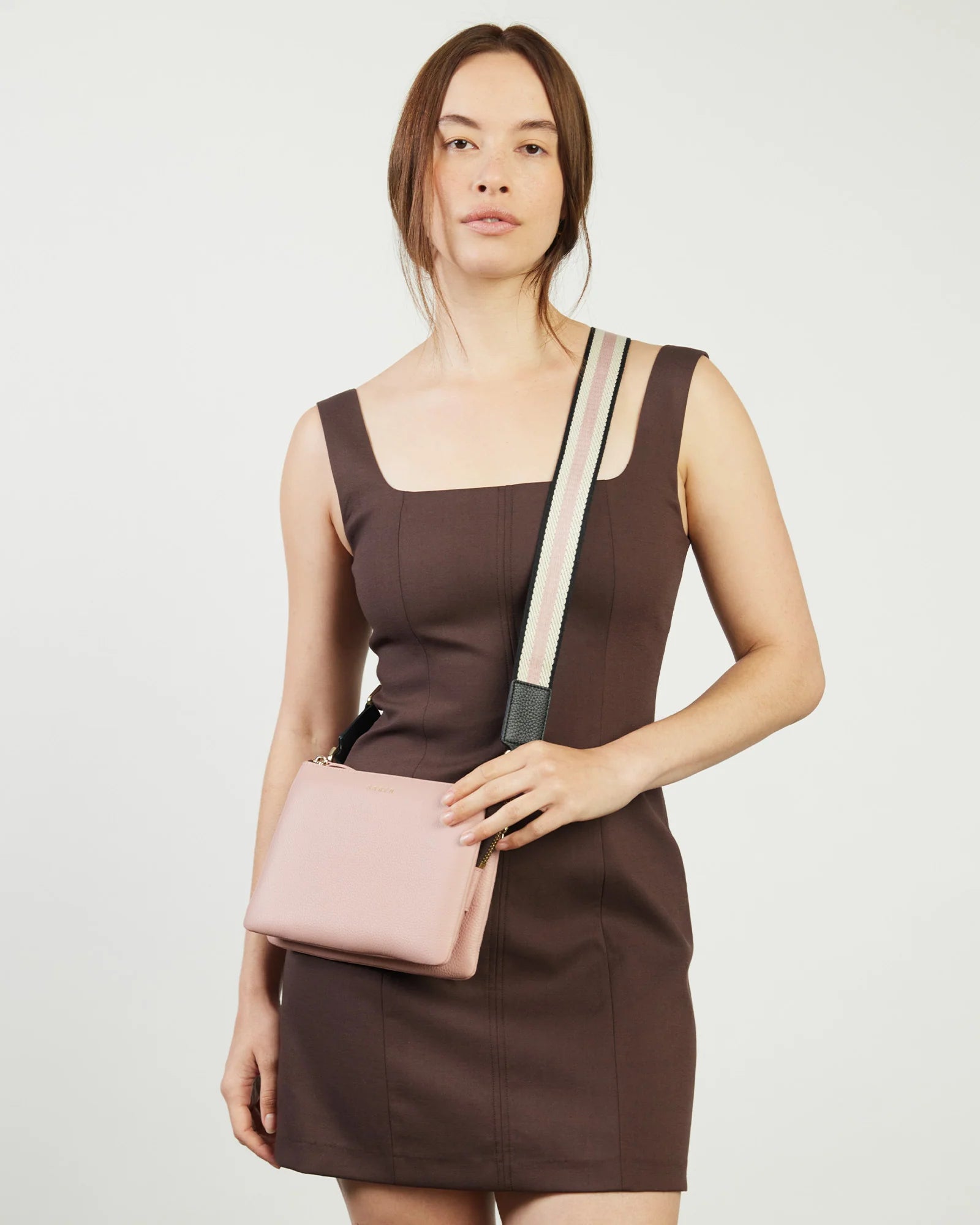Feature Strap Webbing Black + White + Desert Rose | Saben