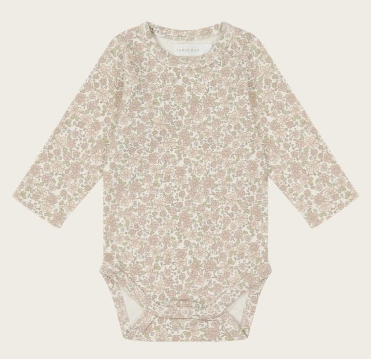 Organic Cotton Long Sleeve Bodysuit - Chloe Floral Tofu | Jamie Kay