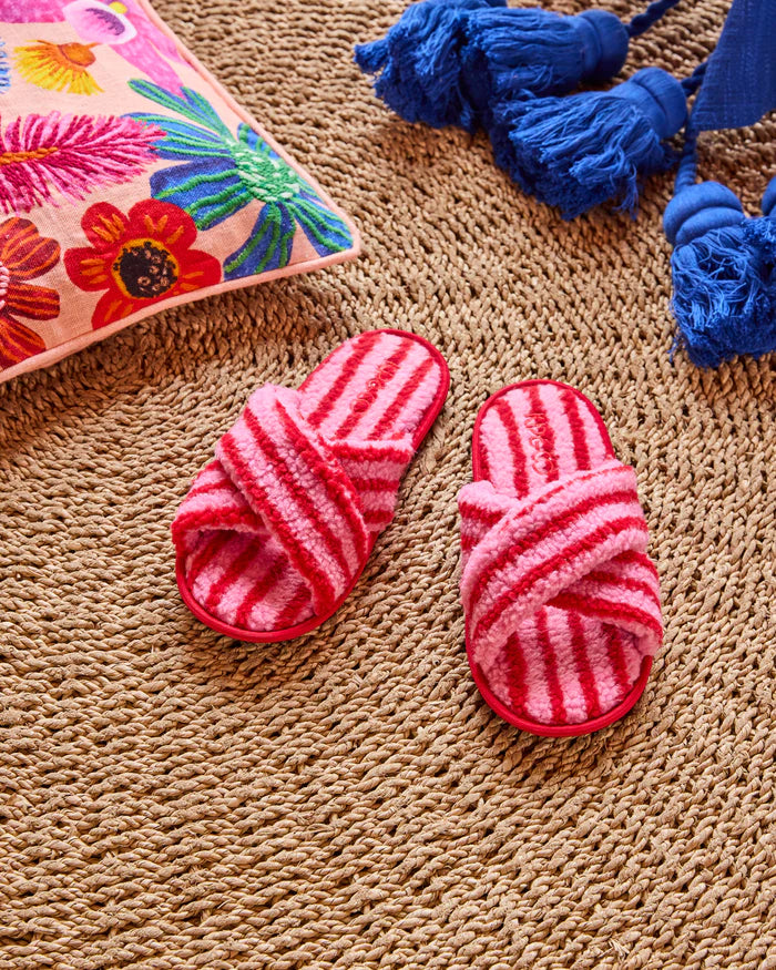 Candy Stripe Sherpa Adult Slippers | Kip & Co