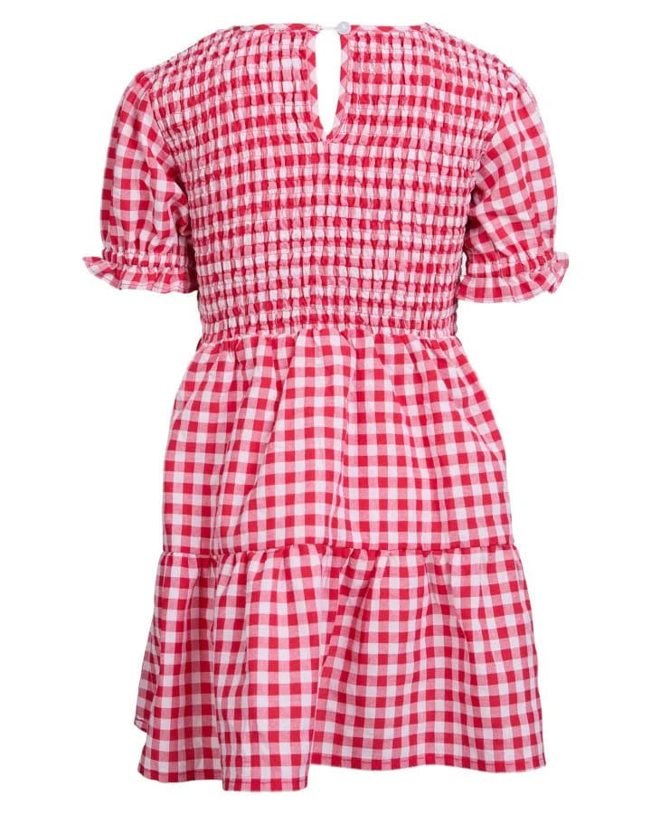 Elsa Gingham Shirred Dress - Red | Eve Girl