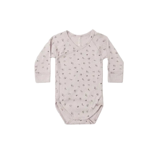 Side Snap Bodysuit Heart Ditsy - Lilac | Quincy Mae