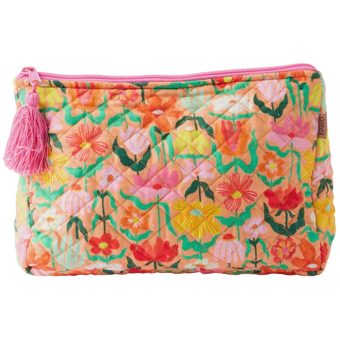 Popping Flowers Peach Quilted Cotton Toiletry Purse | Kip & Co