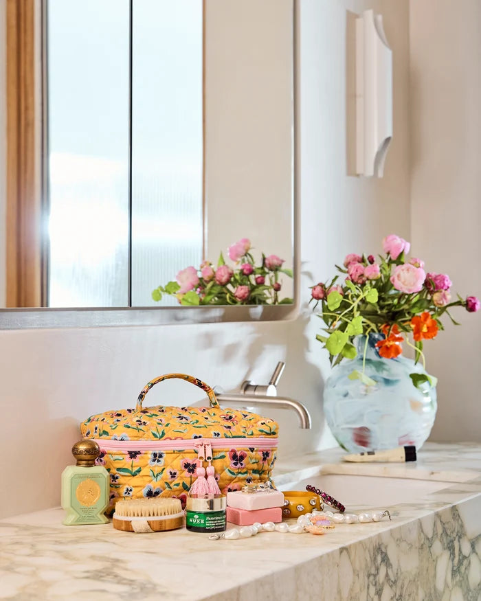 Quilted Cotton Toiletry Case - Pretty Pansy | Kip & Co