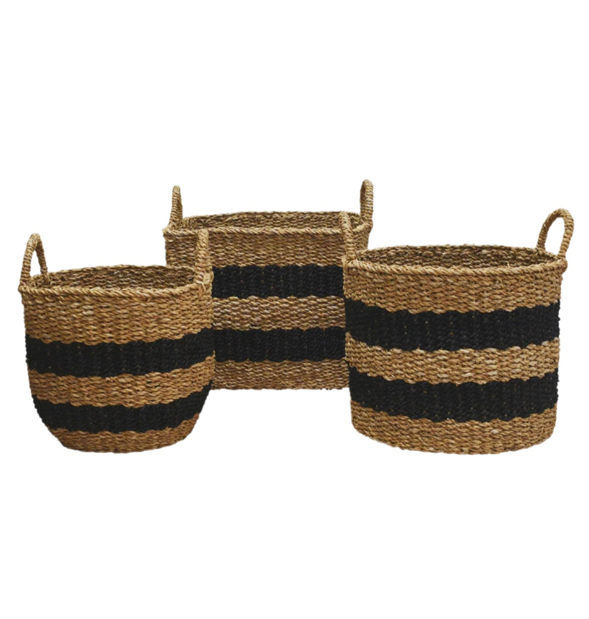 Jute Striped Baskets - Set of 3 - Black/Natural | Maytime