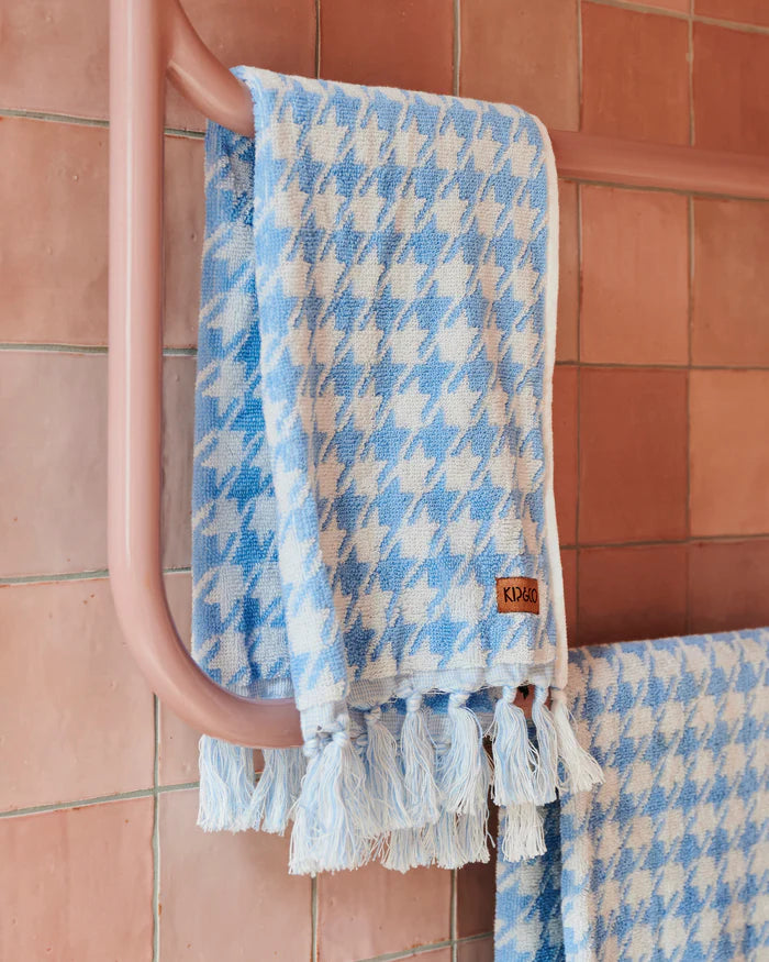 Houndstooth Blue Terry Hand Towel One Size | Kip & Co