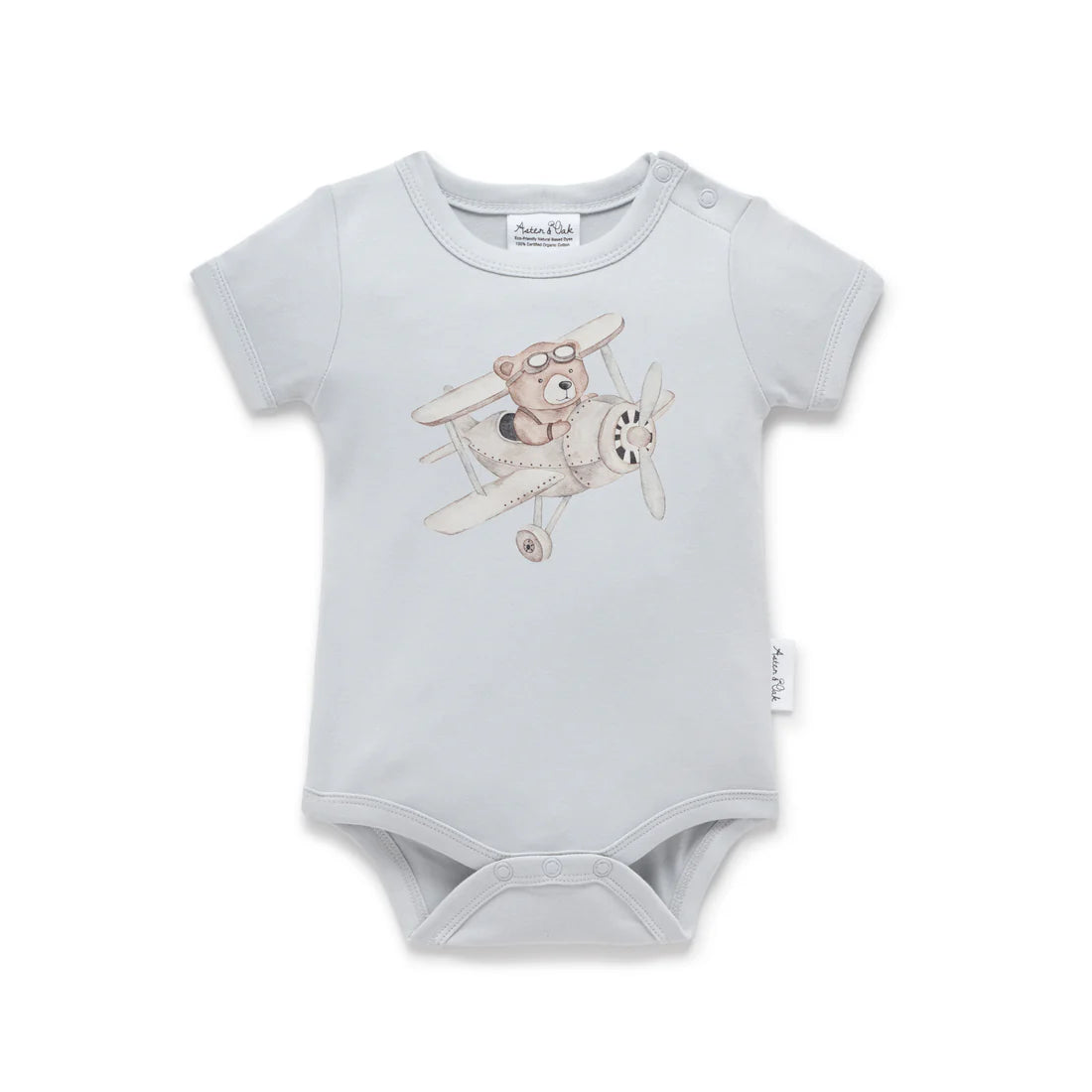 Flying Oli Bear Print Onesie || Blue | Aster & Oak