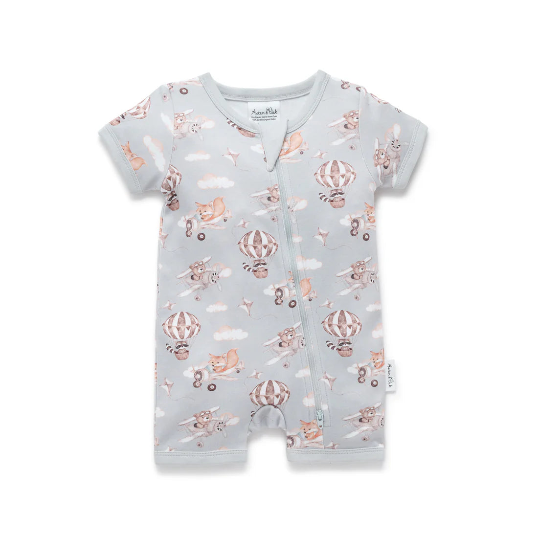 Flying Friends SS Zip Romper || Blue | Aster & Oak