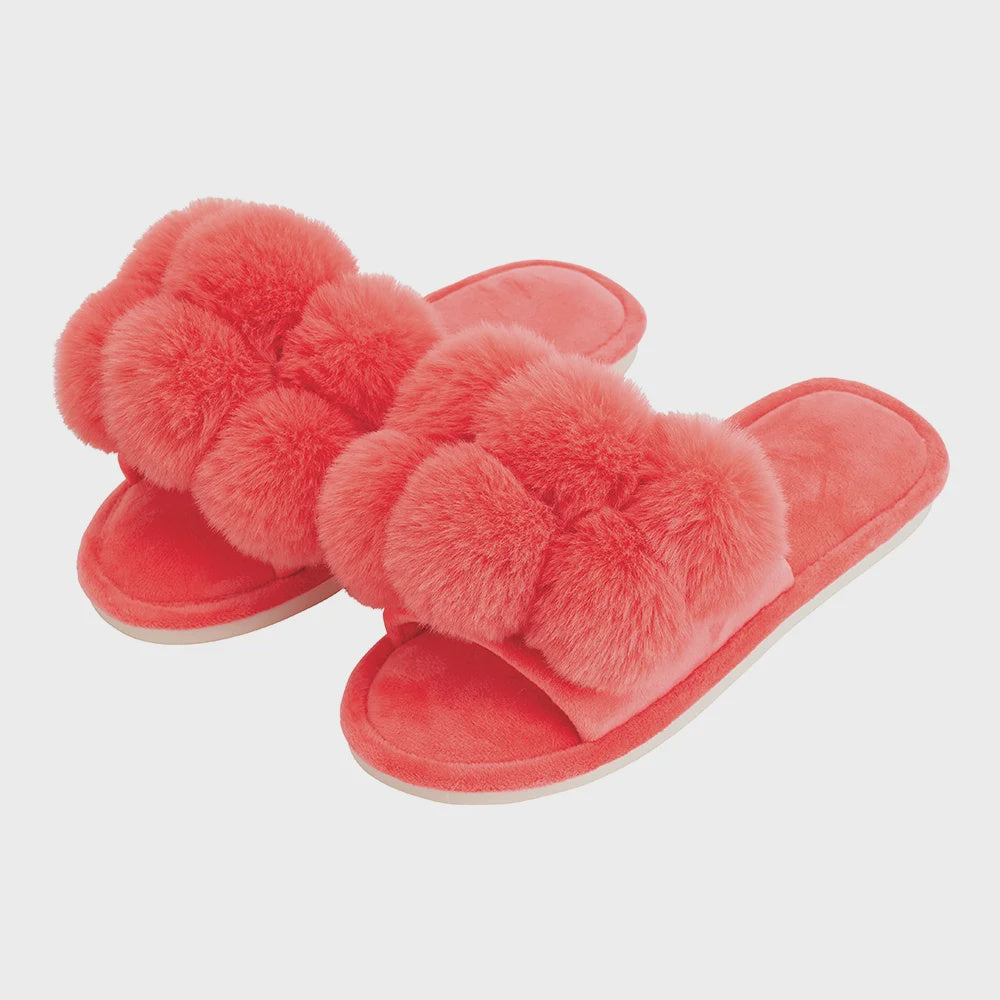 COSY LUXE Slippers Pom Pom - Melon |  Annabel Trends