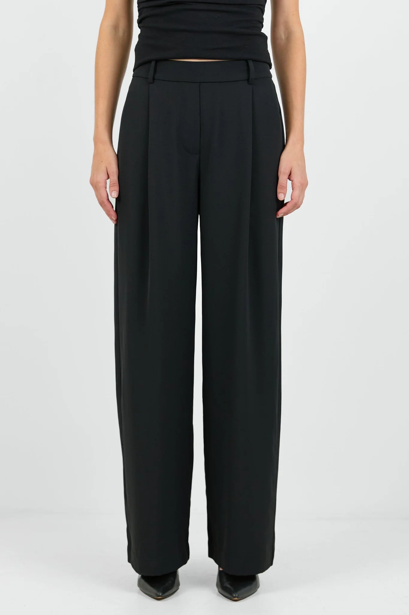 Business Black Wide Leg Pleat Front Pants | Among The Brave