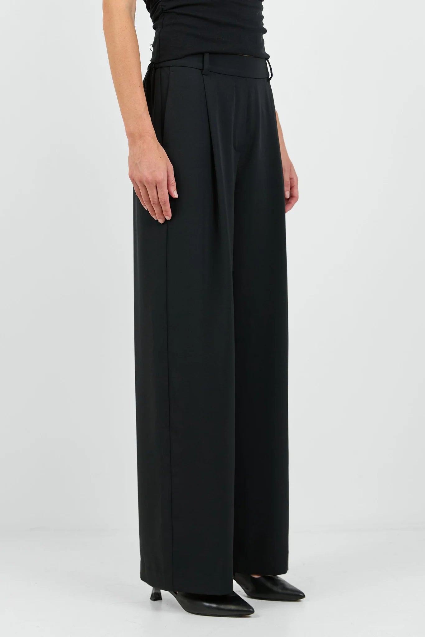 Business Black Wide Leg Pleat Front Pants | Among The Brave