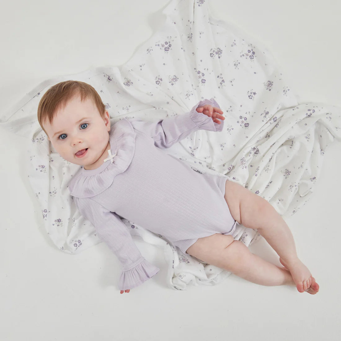 Lavender Rib Ruffle Onesie | Aster & Oak