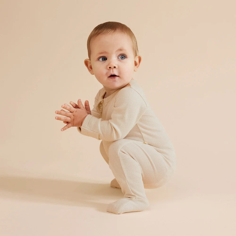 Organic Stripe Rib Zipsuit with Feet - Oatmeal | Wilson + Frenchy