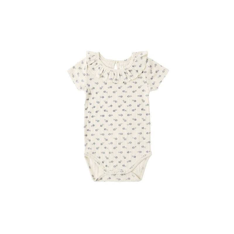 Ruffle Collar Bodysuit - Blue Ditsy - Natural | Rylee + Cru