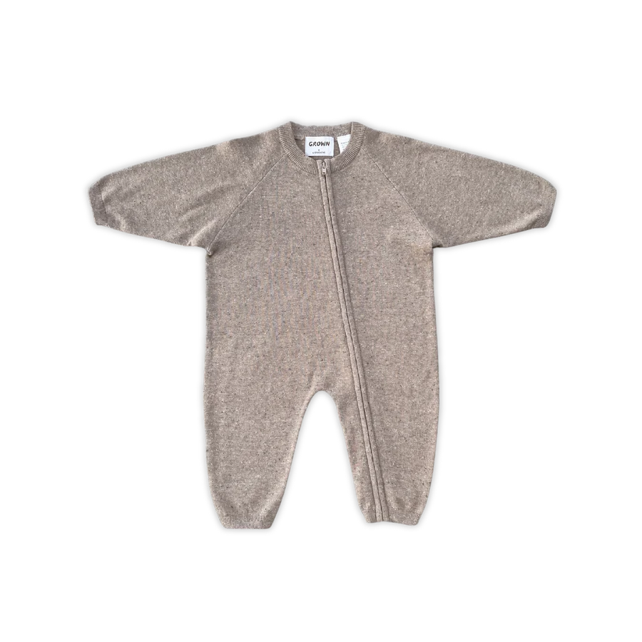 Organic Speckle Knit Zipper Starsuit - Oatmilk | Grown