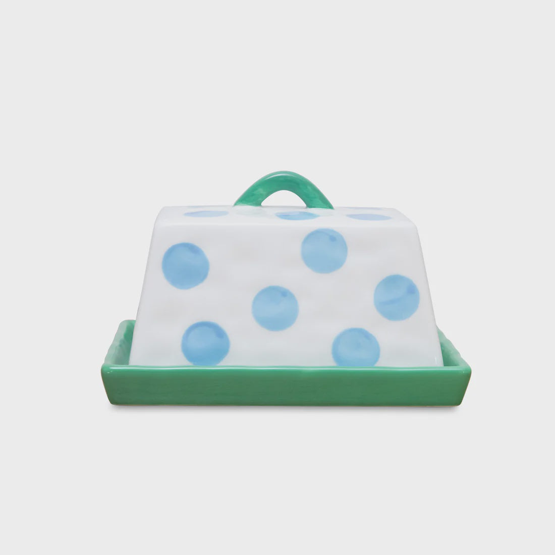 Ceramic Butter Dish - Large - Blue Dots with Green | Noss & Co