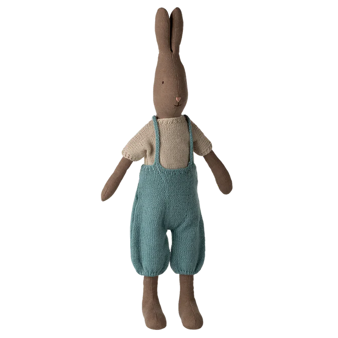 Rabbit Size 3 - Brown Knitted Shirt and Overall | Maileg