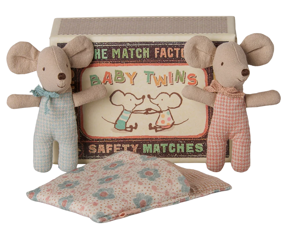 Twins Baby Mice in Matchbox Checker | Maileg