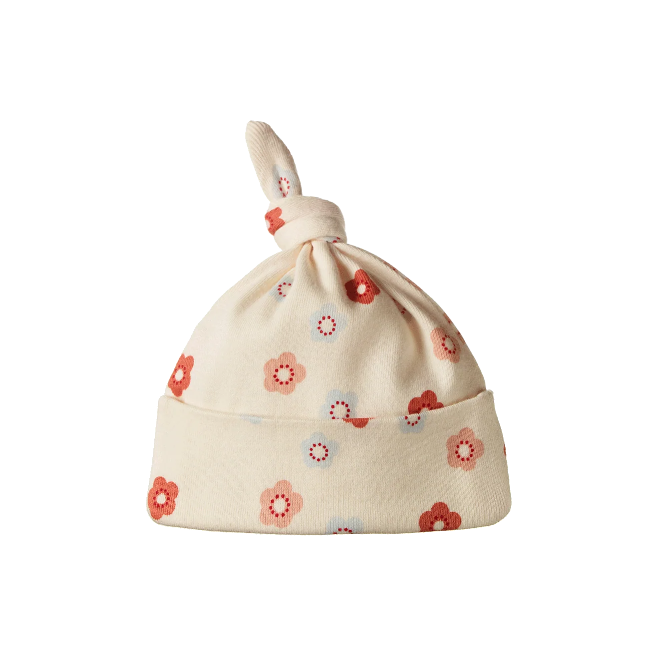 COTTON KNOTTED BEANIE - Petite Flora Stamp Print | Nature Baby
